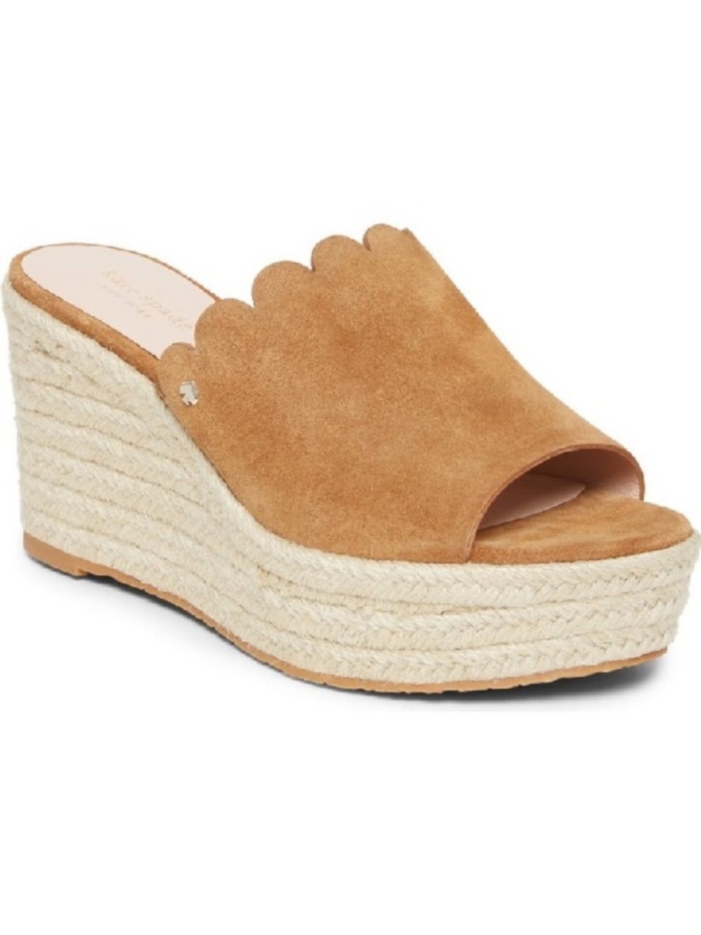 Kate Spade Tan Suede Scalloped Espadrille Wedge Mules